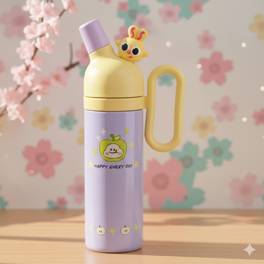 800ml Insulated Water Bottle | Cute Cartoon Design | Leak-Proof Sipper Lid with Handle