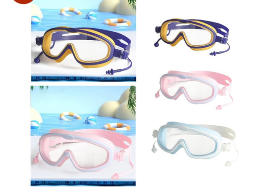 Swim Goggles For Adult with Intergrated Ear Plugs, Big Frame Competition Professional Swim Goggles Swimming, Anti-fog Diving Goggles Swimming Goggles for Surfing,