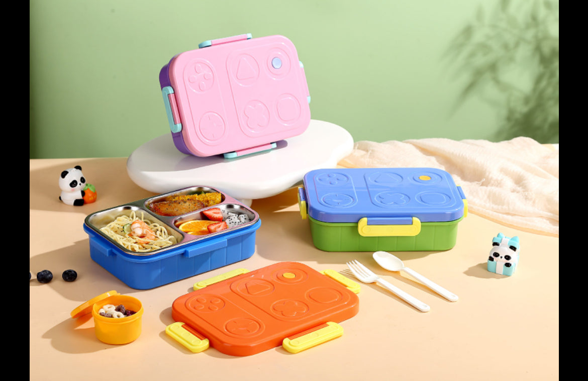 Kids Stainless Steel Bento Lunch Box Set with Game Controller Style Lid