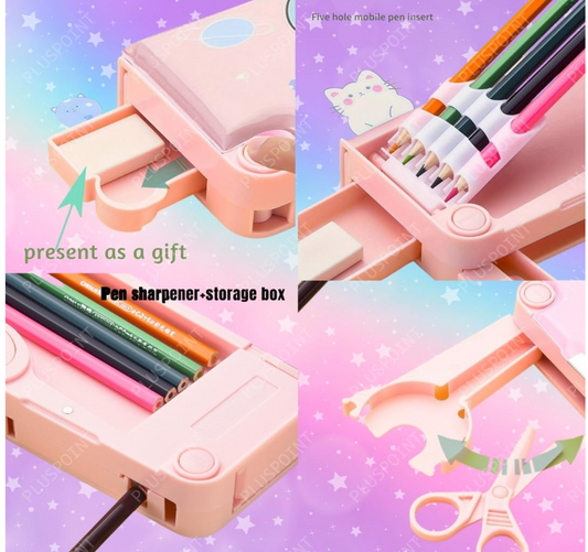 Multi Functional Unicorn Theme Geometry Box for Kids, Multi-Functional School Pencil Case with Accessories, Pink by Katty Mao