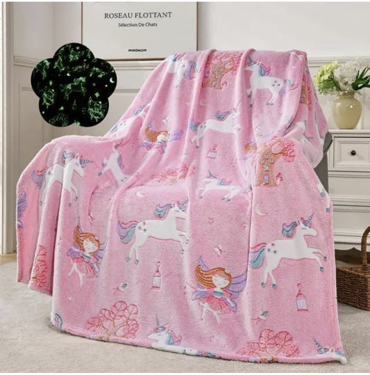 Glow in The Dark Blanket|Super Soft| Pretty Pattern| Luminous Throw |for Kids Bedroom| Various Details |15 Minutes Light Charging time.