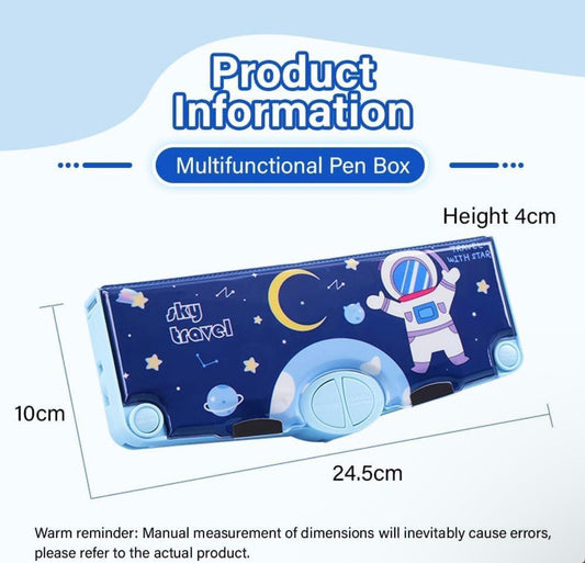 Plastic Branded Multi-Functional Pencil Box For Kids, Space Pencil Box For Boys & Girls, Magnetic Pencil Box For Boys, Space Theme Gifts For Kids With Accessories. (Navy Blue Astronaut)