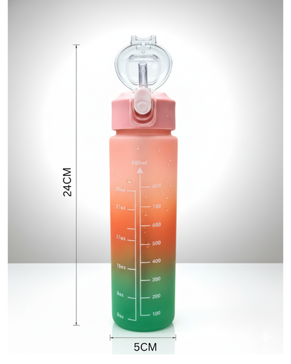 600ML | TIME MARKER | MULTICOLOUR | SPORTS PLASTIC BOTTLE | LEAK PROOF.