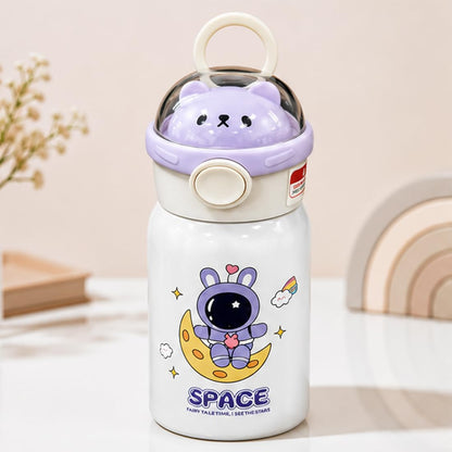 Katty Mao Kids Water Bottle for School, 500 ml Blue Astronaut Space Bottle, BPA Free, Leak Proof & Spill Proof, Carry Loop, Wide Mouth Sipper Bottle