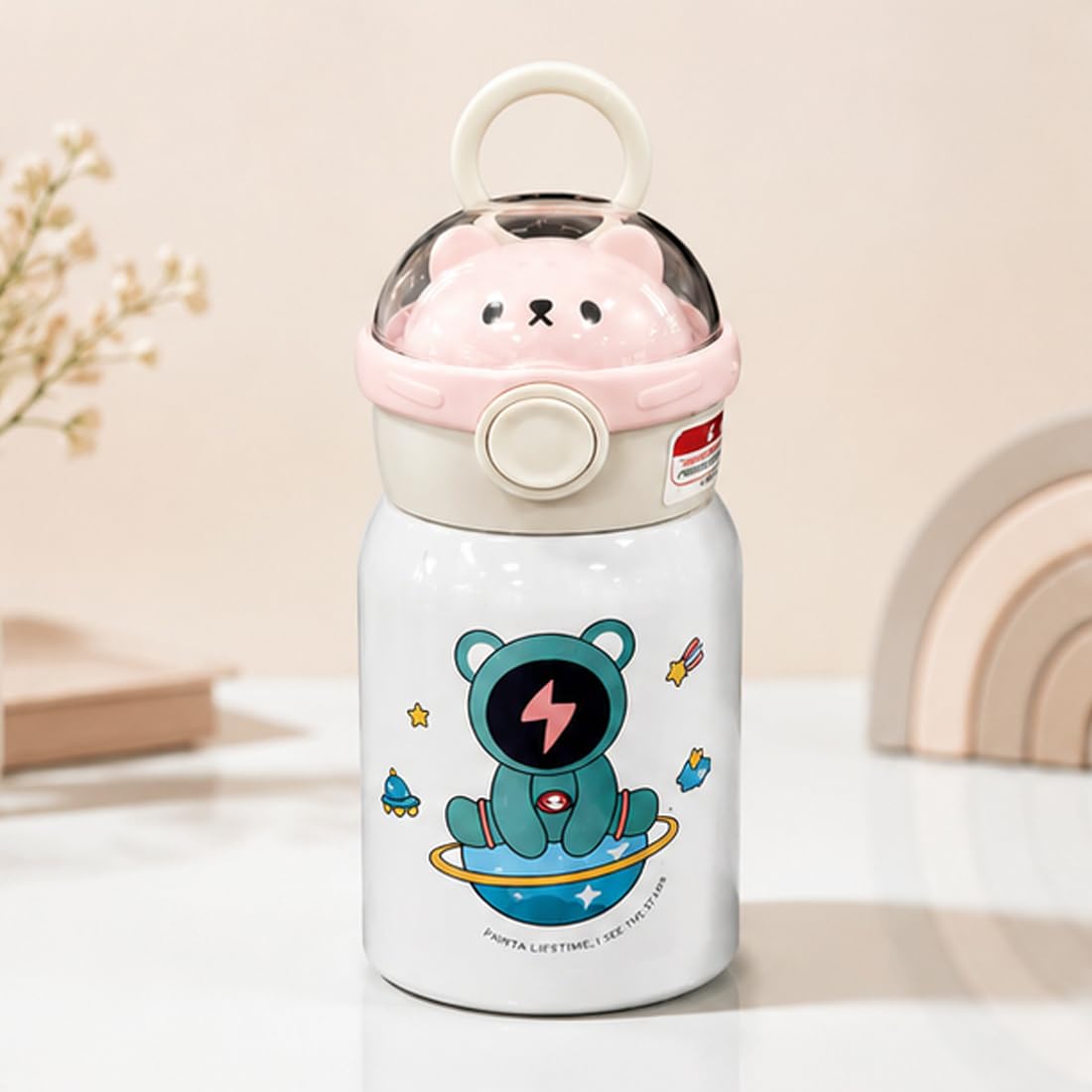 Katty Mao Kids Water Bottle for School, 500 ml Blue Astronaut Space Bottle, BPA Free, Leak Proof & Spill Proof, Carry Loop, Wide Mouth Sipper Bottle