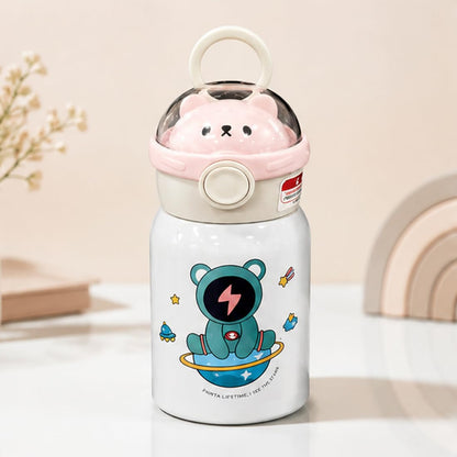 Katty Mao Kids Water Bottle for School, 500 ml Blue Astronaut Space Bottle, BPA Free, Leak Proof & Spill Proof, Carry Loop, Wide Mouth Sipper Bottle
