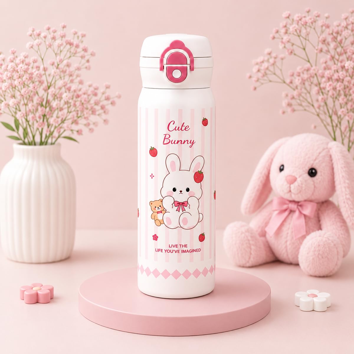 Katty Mao Water Bottle for School Kids, Sipper Water Bottle for Kids, BPA Free, Leakproof, Spill Proof, Wide Mouth, Carry Loop, 500 ml