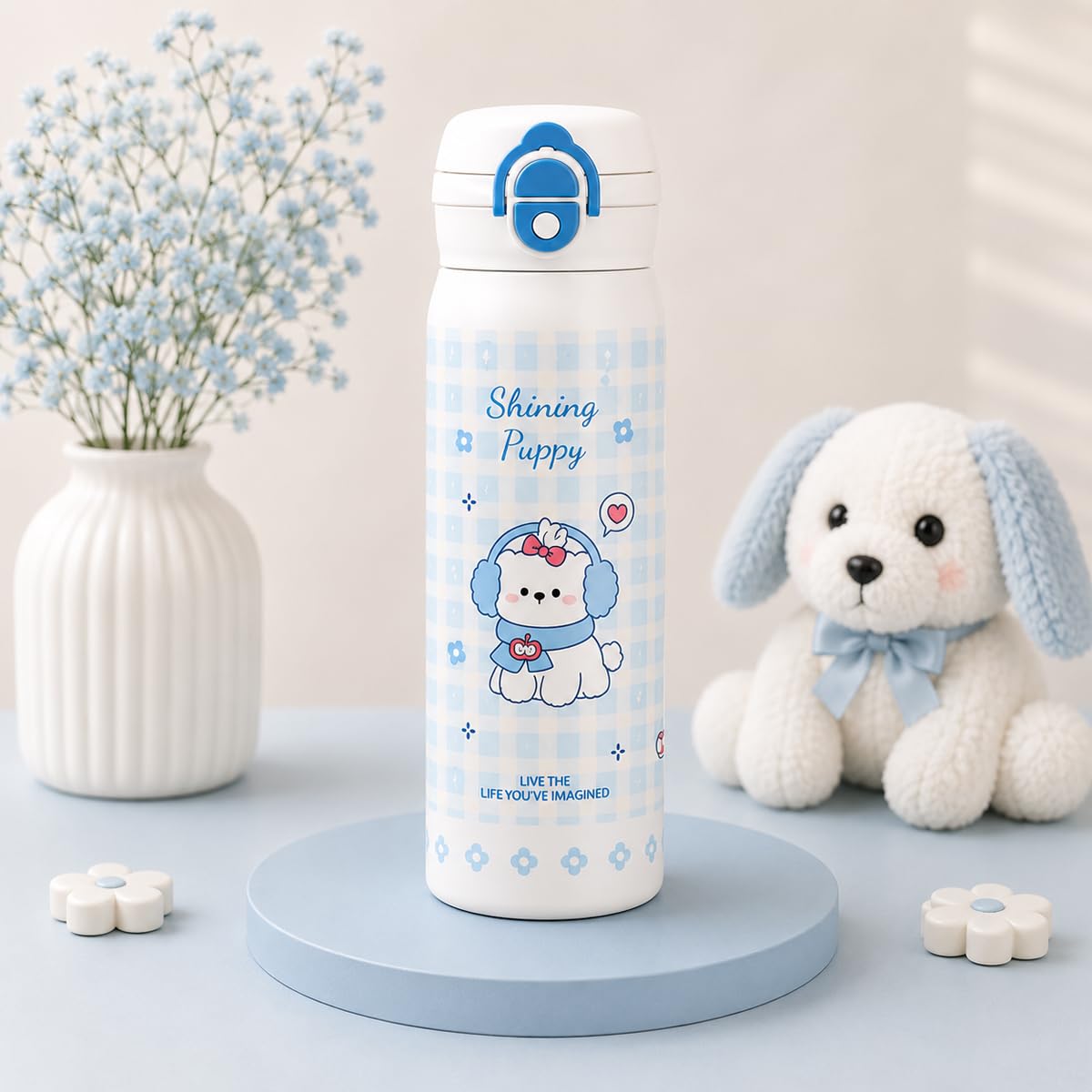 Katty Mao Water Bottle for School Kids, Sipper Water Bottle for Kids, BPA Free, Leakproof, Spill Proof, Wide Mouth, Carry Loop, 500 ml