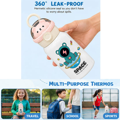Katty Mao Kids Water Bottle for School, 500 ml Blue Astronaut Space Bottle, BPA Free, Leak Proof & Spill Proof, Carry Loop, Wide Mouth Sipper Bottle