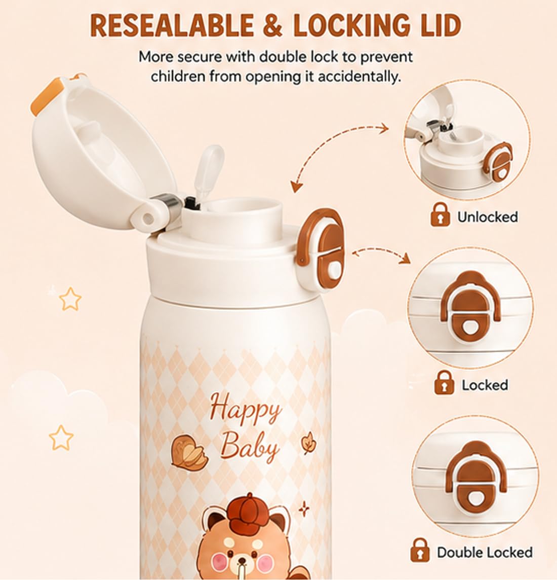 Katty Mao Water Bottle for School Kids, Sipper Water Bottle for Kids, BPA Free, Leakproof, Spill Proof, Wide Mouth, Carry Loop, 500 ml