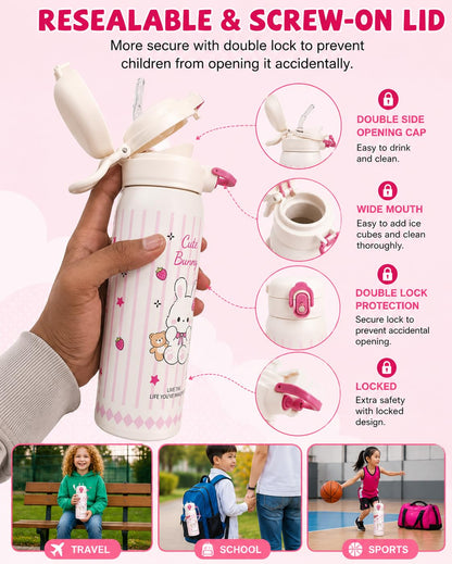 Katty Mao Water Bottle for School Kids, Sipper Water Bottle for Kids, BPA Free, Leakproof, Spill Proof, Wide Mouth, Carry Loop, 500 ml