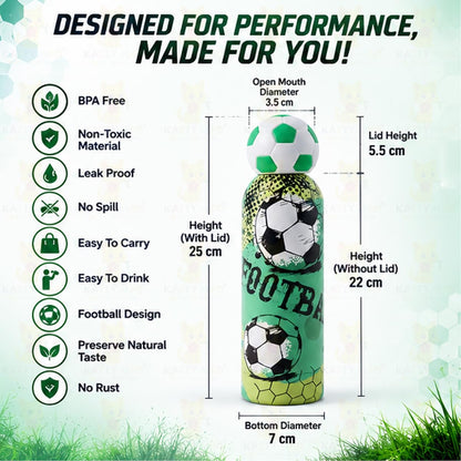 Katty Mao Football Water Bottle 500 ml, Sports Water Bottle, BPA Free Water Bottle for Kids, Teens & Adults, Water Bottle for Travel, School, Gym & Daily Use, Screw Cap