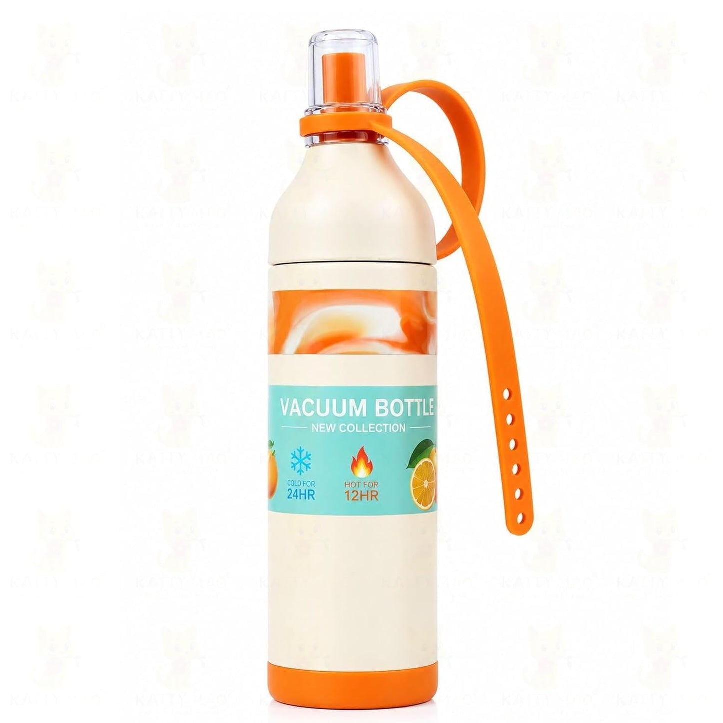 Katty Mao Healthy Life Tumbler with Straw 710 ml, Leak Proof Water Bottle, Sipper Tumbler with Carry Strap, Wide Mouth Travel Mug, Off White Reusable Bottle with Shock Proof Base Cover