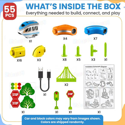Katty Mao Magnetic Train Toys for Kids Anti Gravity Train, Flexible DIY Railroad Block Set, STEM Educational Toy for Building and Racing, Includes 67 Pieces for Boys and Girls