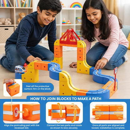 Katty Mao Magnetic Train Toys for Kids Anti Gravity Train, Flexible DIY Railroad Block Set, STEM Educational Toy for Building and Racing, Includes 67 Pieces for Boys and Girls
