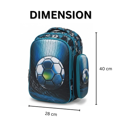 Football theme Backpack | Lightweight | 3D Print | Bag with Zipper | Pencil case