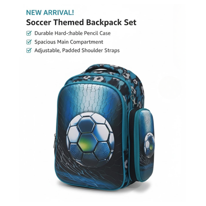 Football theme Backpack | Lightweight | 3D Print | Bag with Zipper | Pencil case