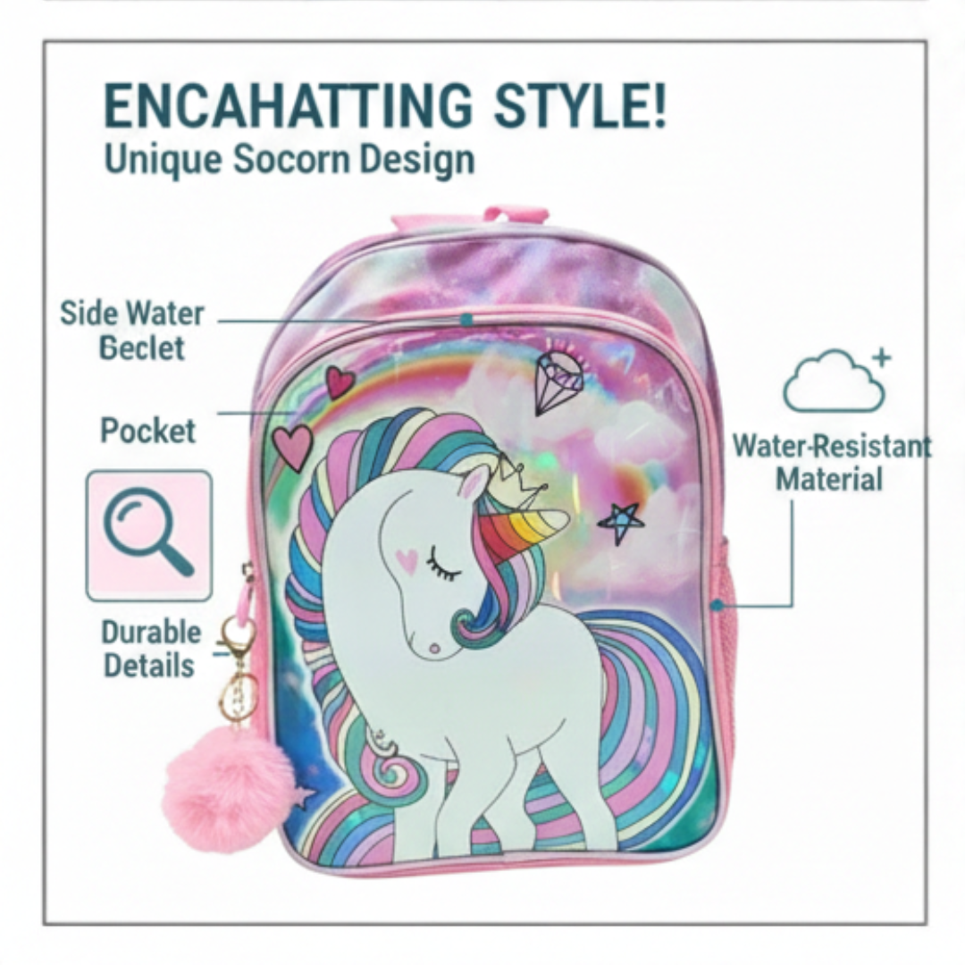 Unicorn theme Backpack| Lightweight & Durable | Spacious Compartments