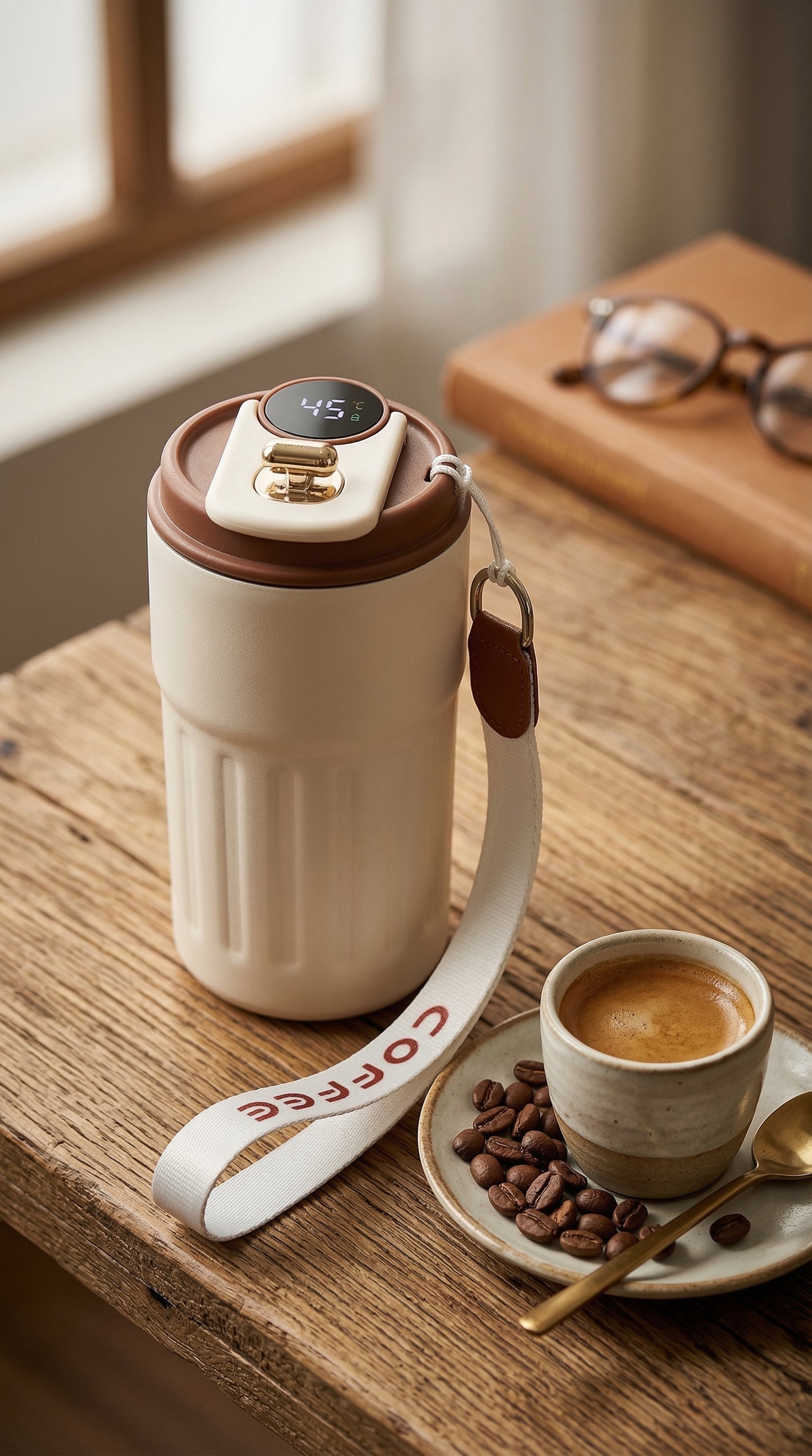 500ml Coffee Mug - Insulated Travel Tumbler, Spill-Proof Lid, Stainless Steel Thermos Cup for Hot & Cold Drinks, Reusable for Men & Women( Beige)