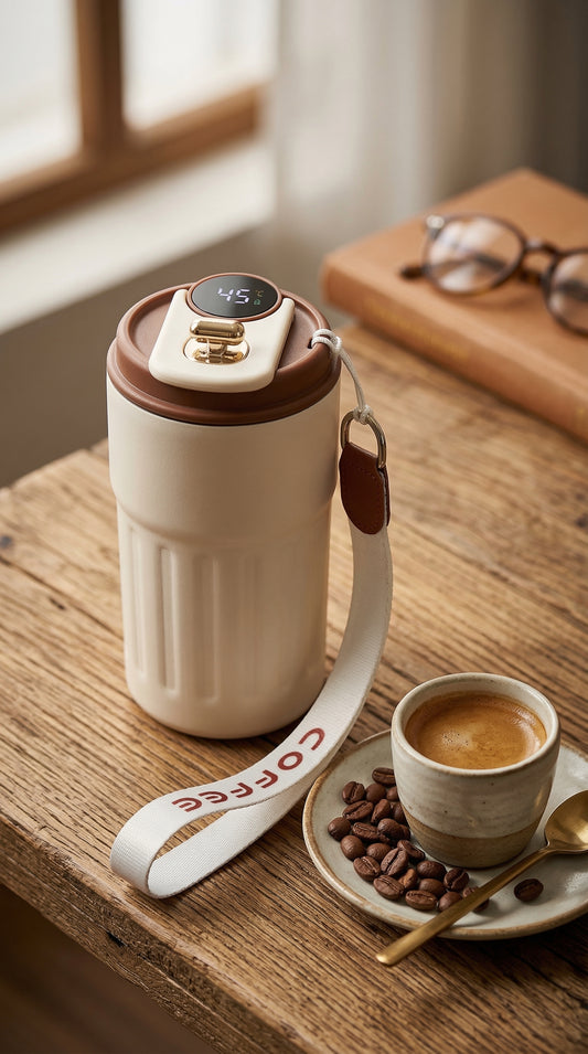 500ml Coffee Mug - Insulated Travel Tumbler, Spill-Proof Lid, Stainless Steel Thermos Cup for Hot & Cold Drinks, Reusable for Men & Women( Beige)