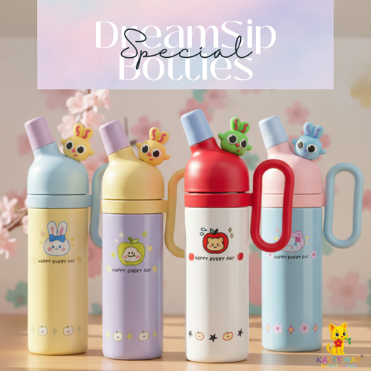 800ml Insulated Water Bottle | Cute Cartoon Design | Leak-Proof Sipper Lid with Handle