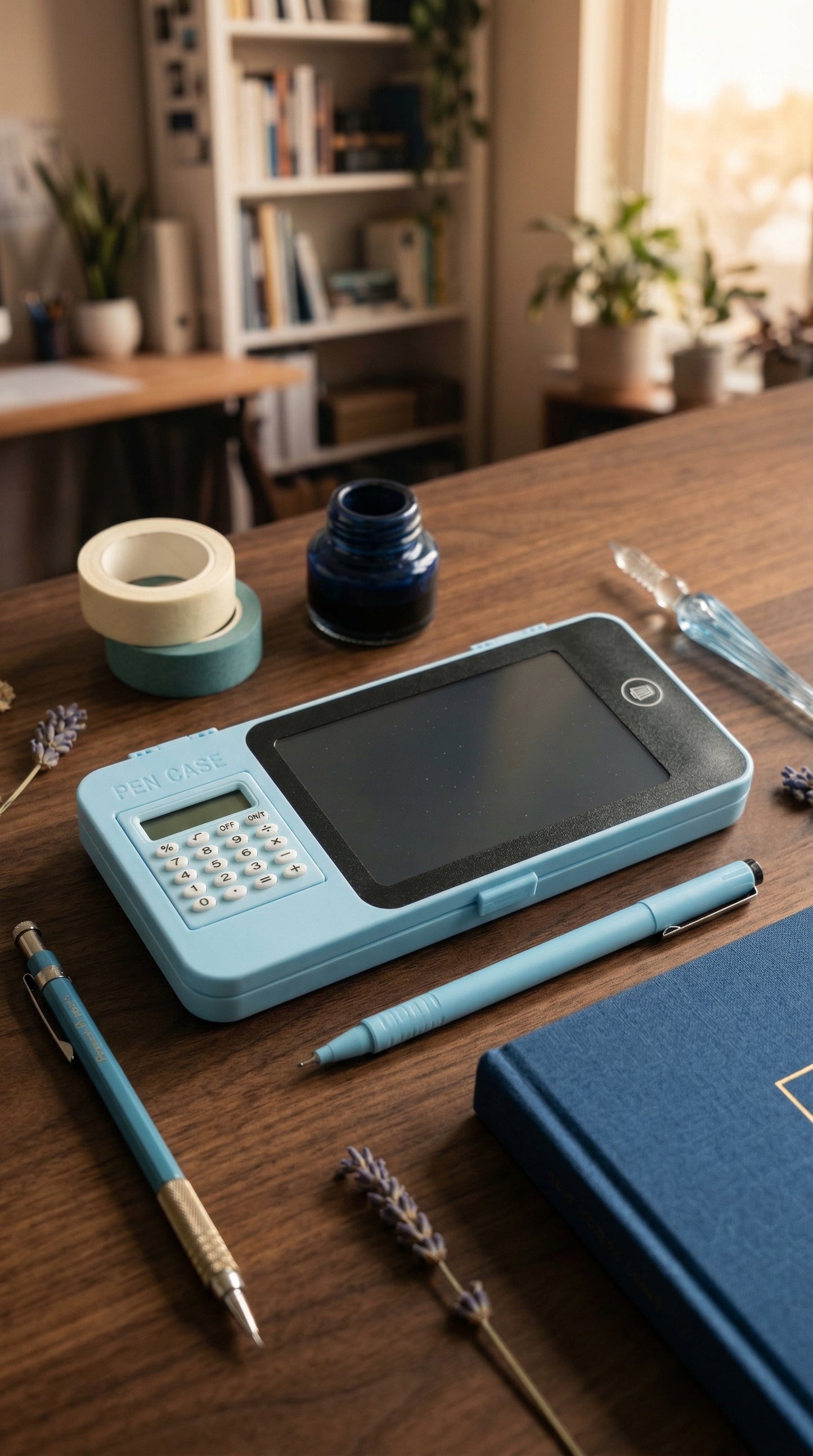 PENCIL BOX THAT COMES WITH LCD AND A CALCULATOR FOR BOTH BOYS AND GIRLS AVAILABLE IN 4 COLOURS