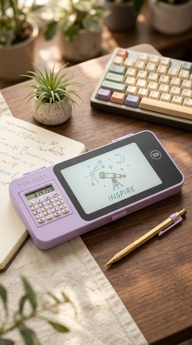 PENCIL BOX THAT COMES WITH LCD AND A CALCULATOR FOR BOTH BOYS AND GIRLS AVAILABLE IN 4 COLOURS