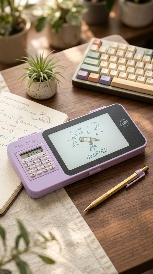 PENCIL BOX THAT COMES WITH LCD AND A CALCULATOR FOR BOTH BOYS AND GIRLS AVAILABLE IN 4 COLOURS