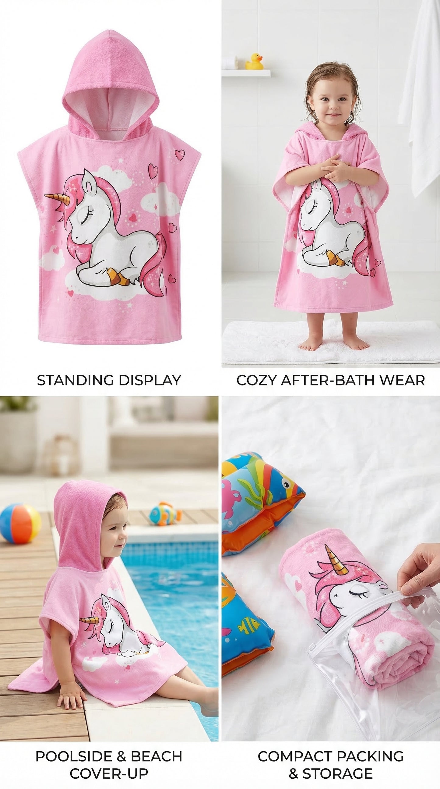 Kids Hooded Towel Poncho, AVAILABLE IN DIFFERENT DESIGNS , Soft Absorbent, Ages 1-6, 24x24 Inch, Beach Bath Pool