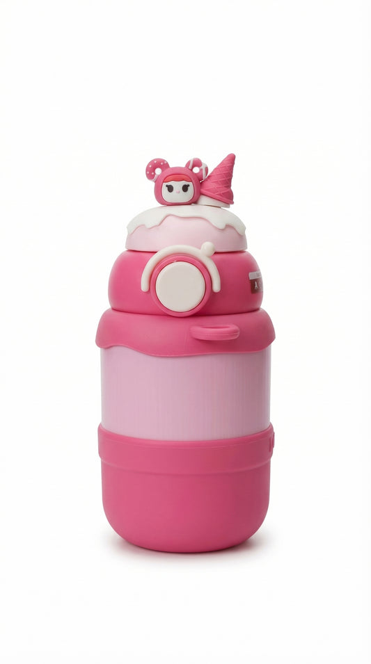Ice Cream Shaped Water Bottle, Yellow and Pink, Cute Character Design, Kids Drinkware | 550 ML