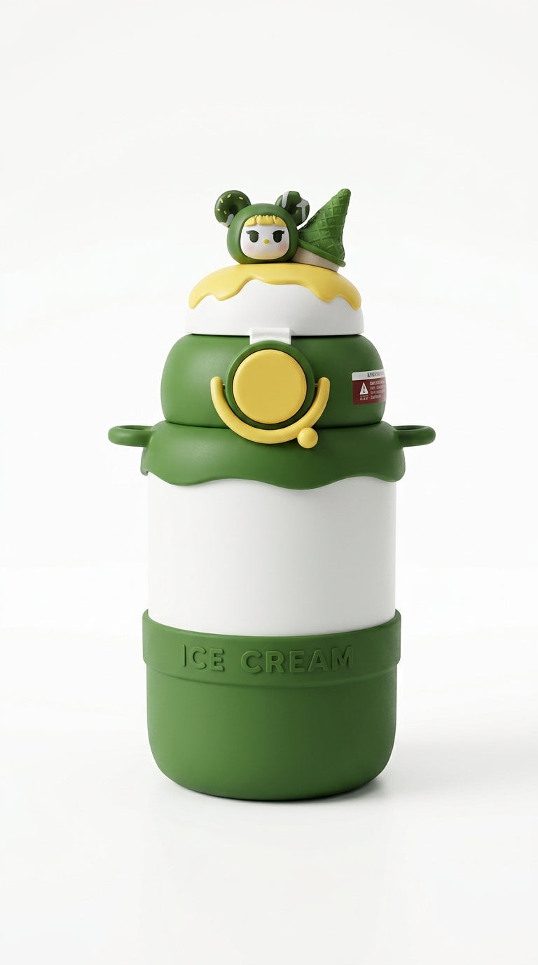 Ice Cream Shaped Water Bottle, Yellow and Pink, Cute Character Design, Kids Drinkware | 550 ML