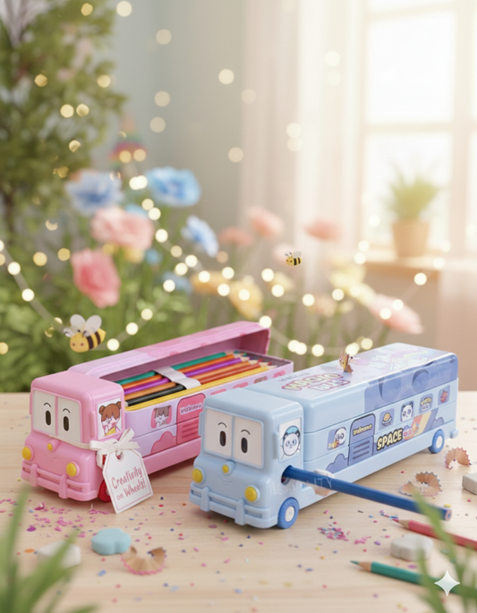 Magic Bus Pencil Case | Double-Sided Storage | Bus-Shaped Stationery Holder for Kids.