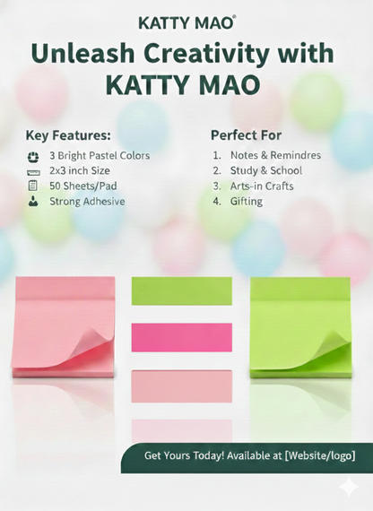 Sticky Notes Set| 3 Bright Pastel Colors| 3x3 Inch | 50 Sheets Per Pad| Strong Adhesive| Perfect for Study| School|Arts and Crafts