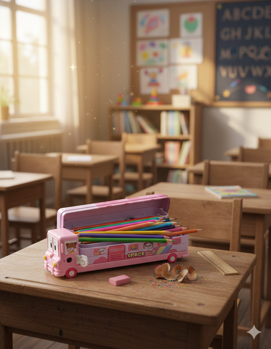 Magic Bus Pencil Case | Double-Sided Storage | Bus-Shaped Stationery Holder for Kids.