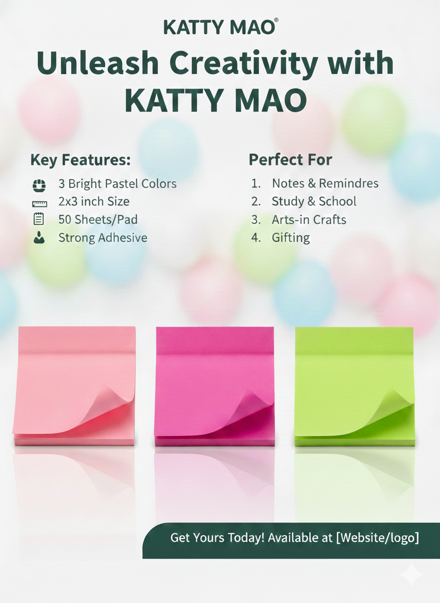 Sticky Notes Set| 3 Bright Pastel Colors| 3x3 Inch | 50 Sheets Per Pad| Strong Adhesive| Perfect for Study| School|Arts and Crafts