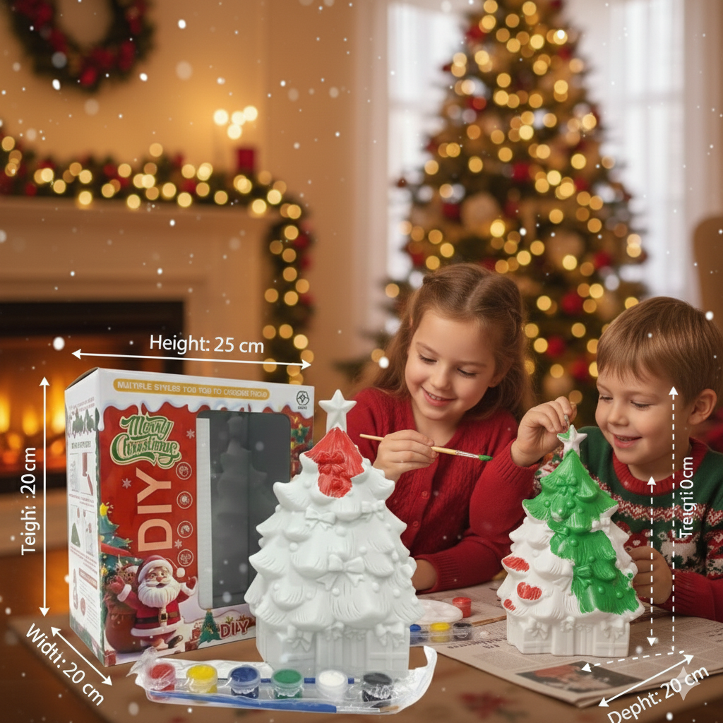 KATTY MAO My First Best Friend DIY Christmas Tree Painting Kit, White Ceramic Tree with Paint Set, Holiday Arts and Crafts Decoration Piggy Bank