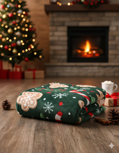 KATTY MAO My First Best Friend Ultra-Soft Christmas Throw Blanket, Green with Gingerbread Pattern, 80x58 Inches, Foldable Holiday Fleece Blanket for Bed, Couch, Travel