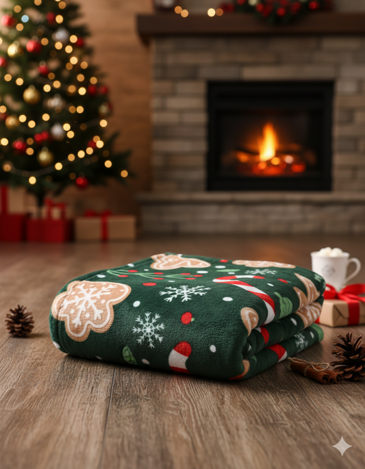 KATTY MAO My First Best Friend Ultra-Soft Christmas Throw Blanket, Green with Gingerbread Pattern, 80x58 Inches, Foldable Holiday Fleece Blanket for Bed, Couch, Travel