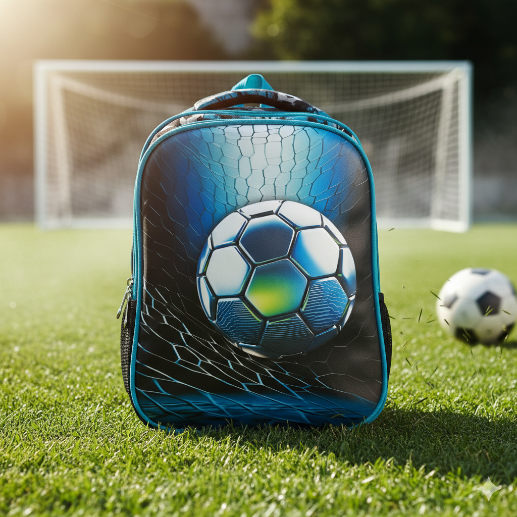 Football theme Backpack | Lightweight | 3D Print | Bag with Zipper | Pencil case