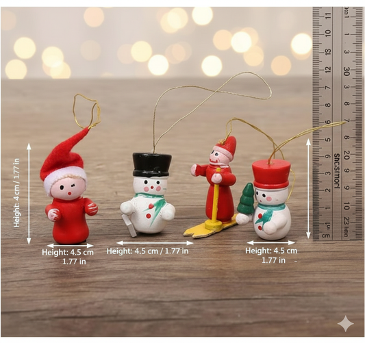 Katty Mao My First Best Friend Wooden Christmas Tree Ornaments, Set of 12 Traditional Santa and Snowman Figurines, Mini Holiday Hanging Decorations with Gold String, Indoor Winter Decor, Multi-Color