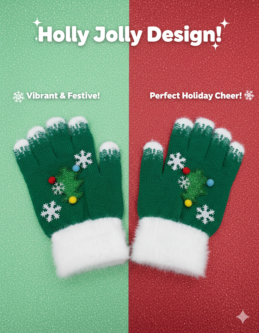 family: KATTY MAO My First Best Friend Winter Kids Gloves, Red and White Fleece-Lined, Ultra-Soft Knit Material, Snowflake Design, Perfect for Holiday Season and Cold Weather.