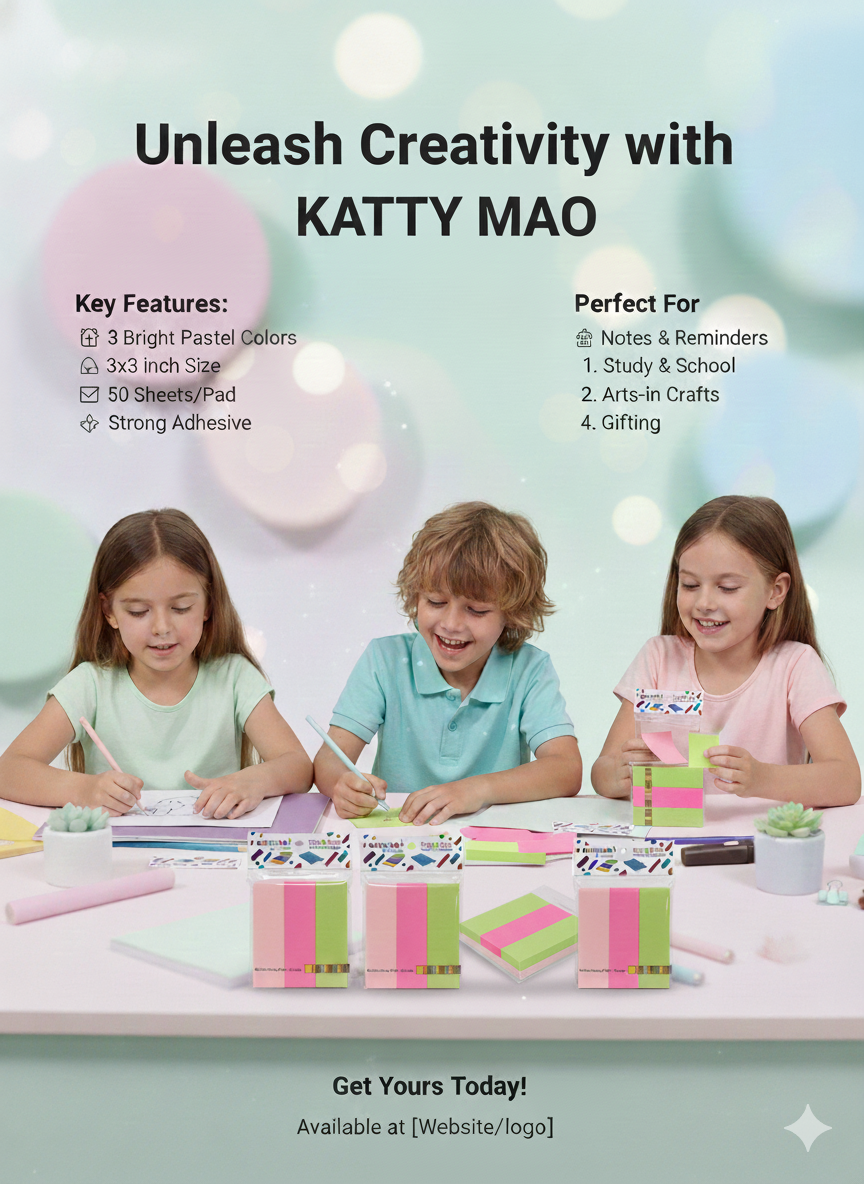 Sticky Notes Set| 3 Bright Pastel Colors| 3x3 Inch | 50 Sheets Per Pad| Strong Adhesive| Perfect for Study| School|Arts and Crafts