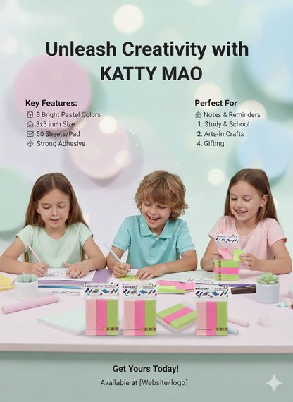 Sticky Notes Set| 3 Bright Pastel Colors| 3x3 Inch | 50 Sheets Per Pad| Strong Adhesive| Perfect for Study| School|Arts and Crafts