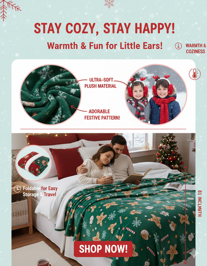 KATTY MAO My First Best Friend Ultra-Soft Christmas Throw Blanket, Green with Gingerbread Pattern, 80x58 Inches, Foldable Holiday Fleece Blanket for Bed, Couch, Travel