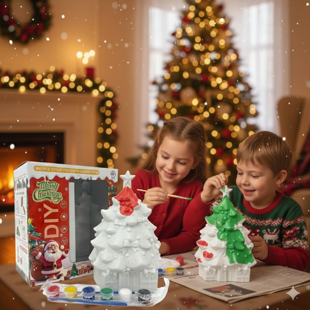 KATTY MAO My First Best Friend DIY Christmas Tree Painting Kit, White Ceramic Tree with Paint Set, Holiday Arts and Crafts Decoration Piggy Bank