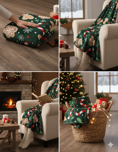 KATTY MAO My First Best Friend Ultra-Soft Christmas Throw Blanket, Green with Gingerbread Pattern, 80x58 Inches, Foldable Holiday Fleece Blanket for Bed, Couch, Travel