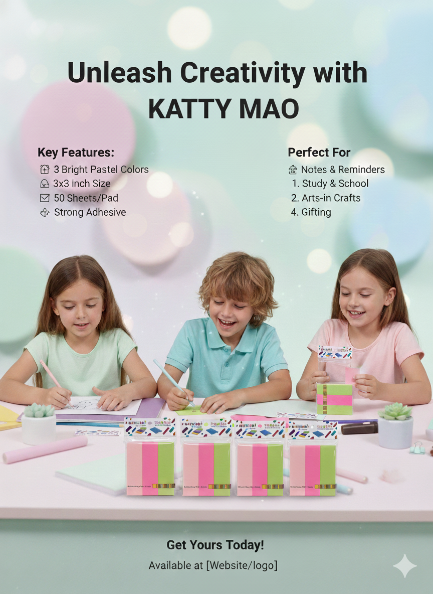Sticky Notes Set| 3 Bright Pastel Colors| 3x3 Inch | 50 Sheets Per Pad| Strong Adhesive| Perfect for Study| School|Arts and Crafts