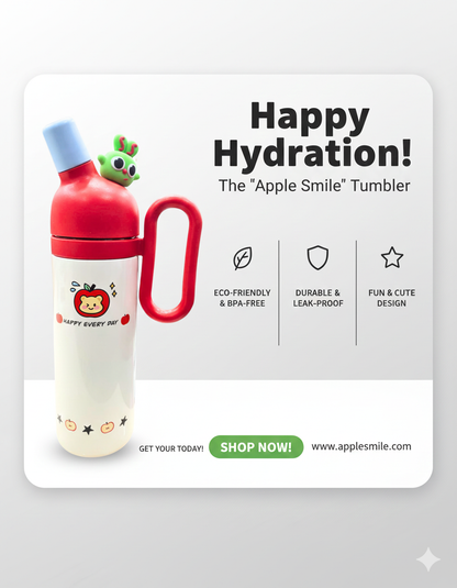 800ml Insulated Water Bottle | Cute Cartoon Design | Leak-Proof Sipper Lid with Handle