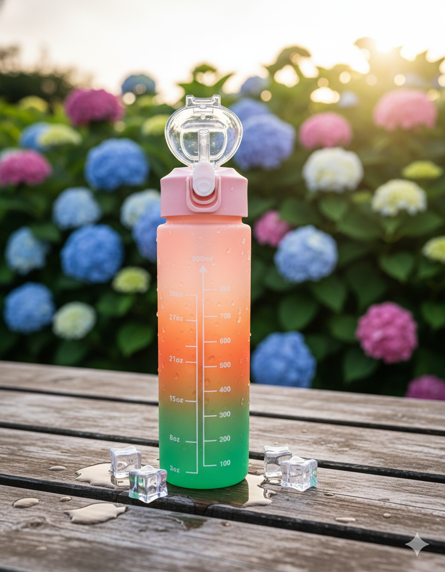 600ML | TIME MARKER | MULTICOLOUR | SPORTS PLASTIC BOTTLE | LEAK PROOF.