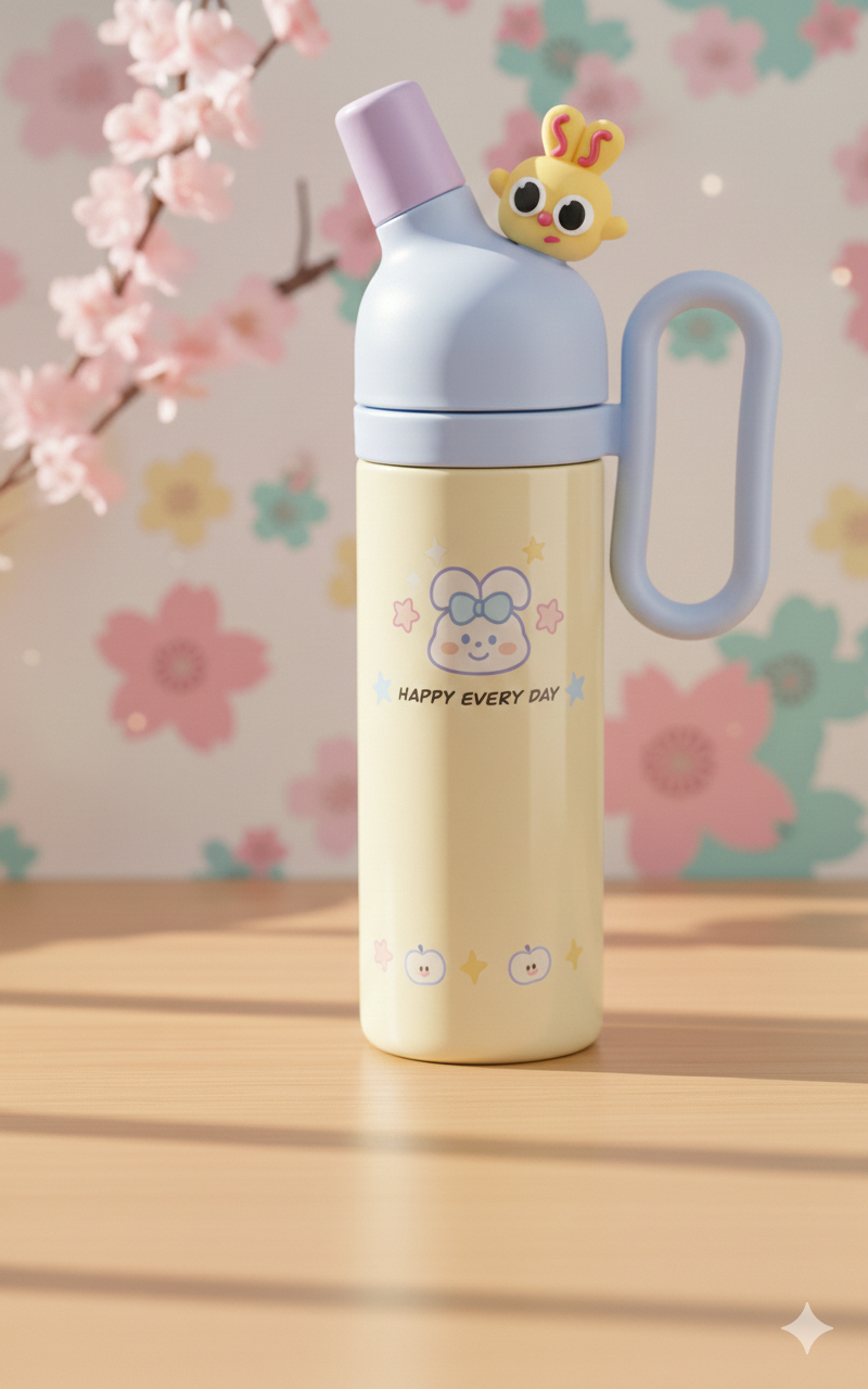 800ml Insulated Water Bottle | Cute Cartoon Design | Leak-Proof Sipper Lid with Handle
